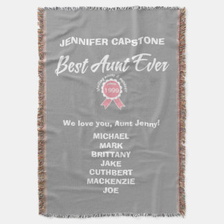 Customisable Best Aunt Ever Pink Ribbon Throw Blanket