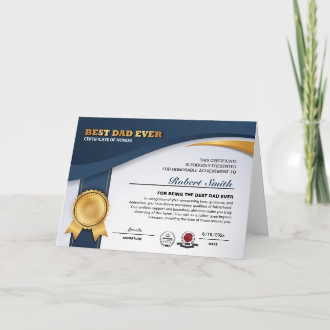 Customisable Best Dad Ever Award Card (Front)