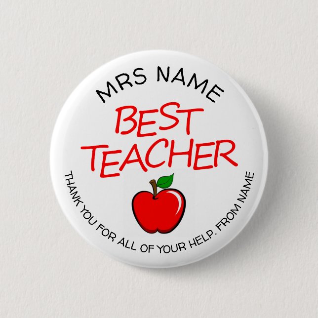 Customisable Best Teacher Button Badge (Front)