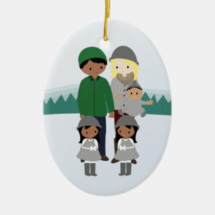 Customisable Bi-Racial Family Christmas Ornament