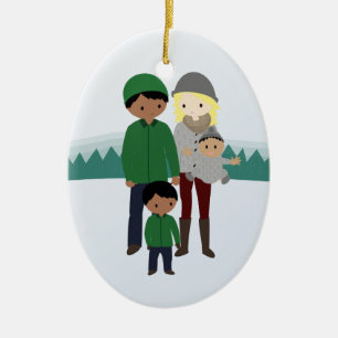 Customisable Bi-Racial Family Christmas Ornament
