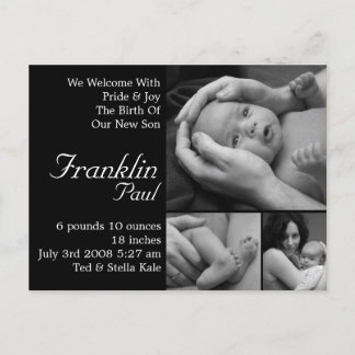 Customisable Birth Announcement Customised Postcard