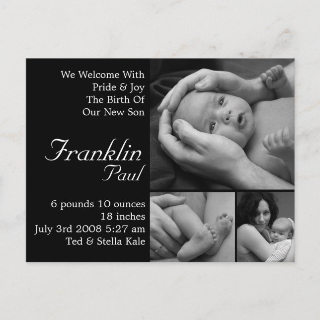 Customisable Birth Announcement Customised Postcard (Front)
