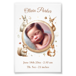Customisable Birth Stats Photo  - Woodland Animals Print