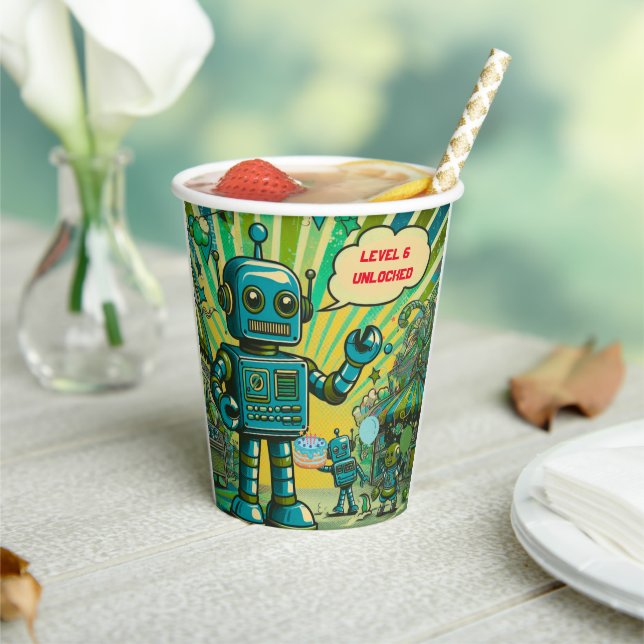 Customisable  Birthday boy robot Paper Cups (Insitu)