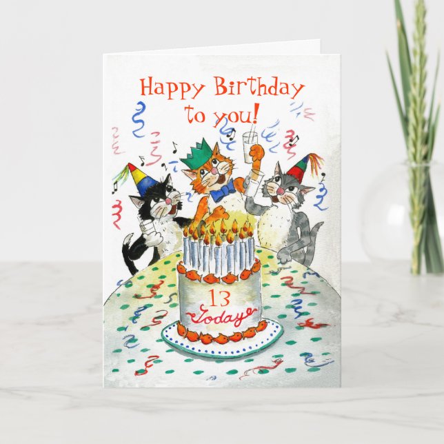 Customisable Birthday Card - Cats' Birthday Party (Front)