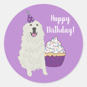 Customisable Birthday Great Pyrenees Mountain Dog  Classic Round Sticker