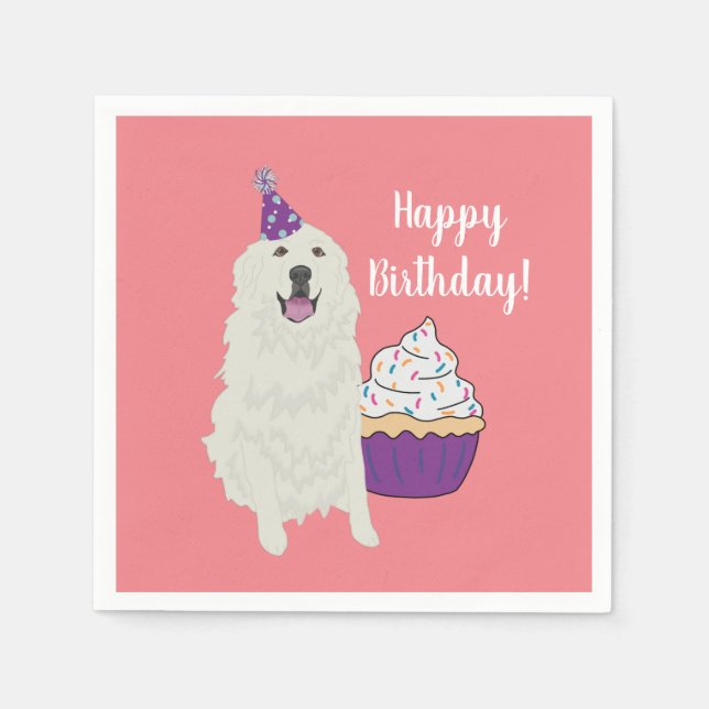 Customisable Birthday Great Pyrenees Mountain Dog Napkin (Front)