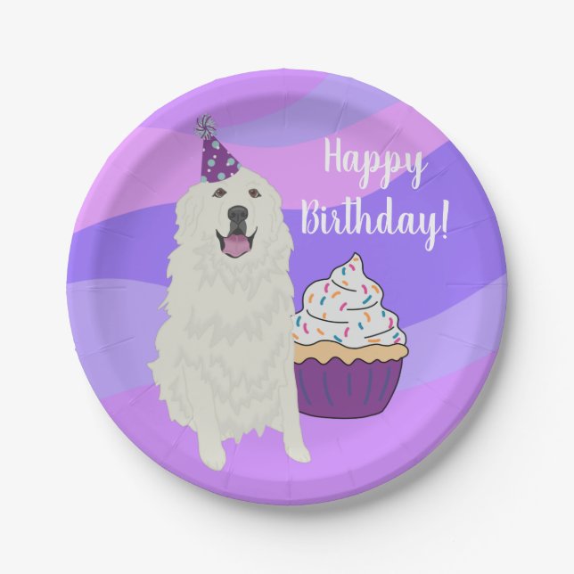 Customisable Birthday Great Pyrenees Mountain Dog  Paper Plate (Front)
