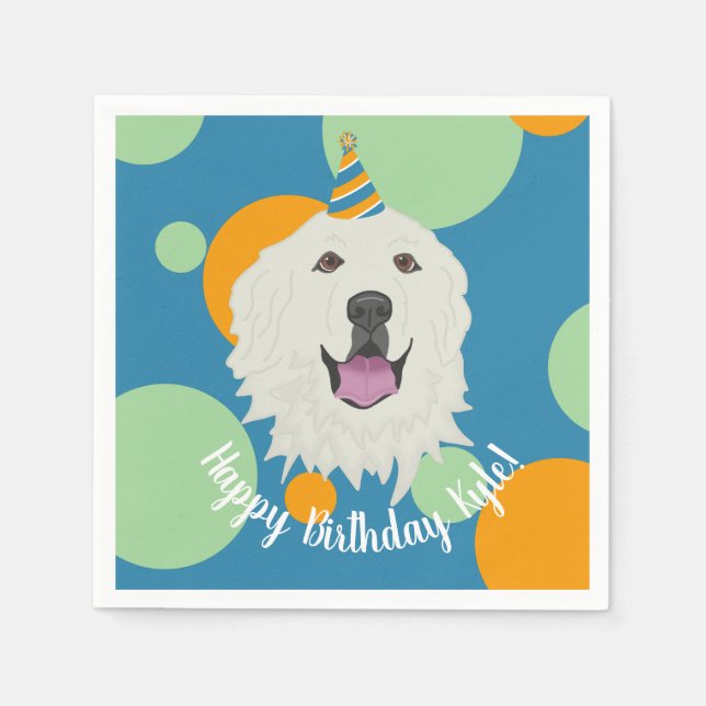 Customisable Birthday Great Pyrenees  Napkin (Front)