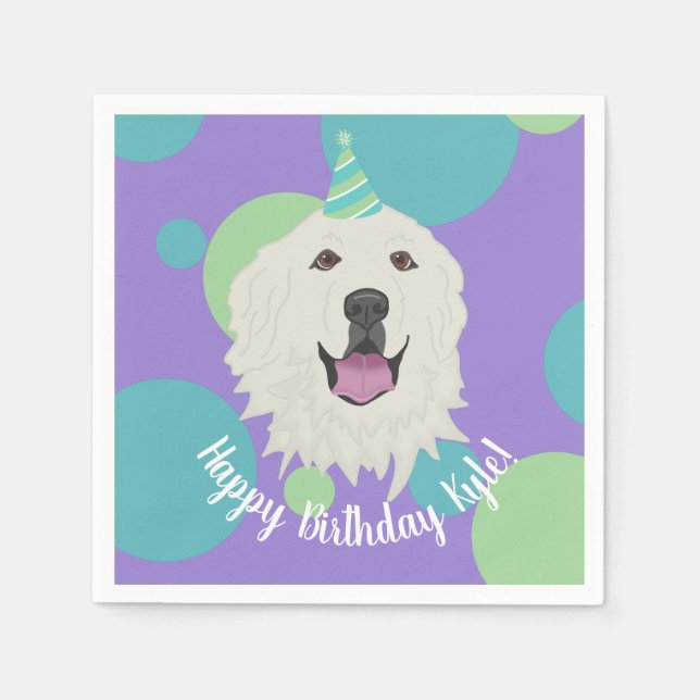 Customisable Birthday Great Pyrenees  Napkin (Front)