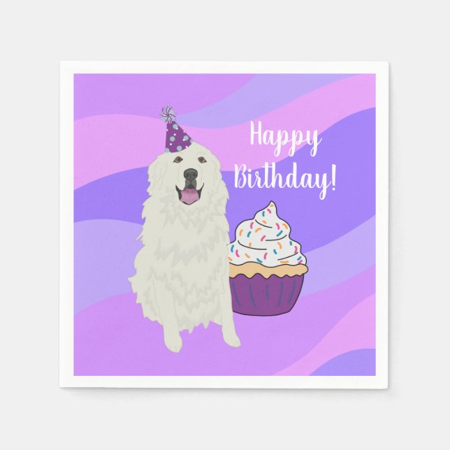 Customisable Birthday Great Pyrenees Napkin (Front)