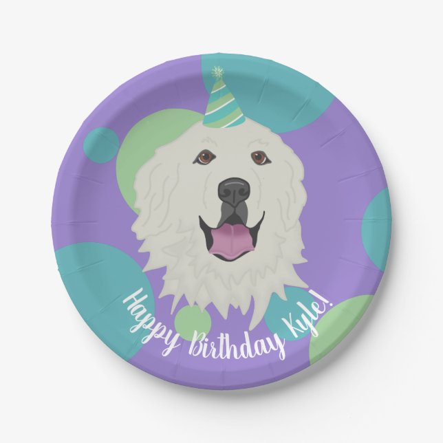 Customisable Birthday Great Pyrenees Paper Plate (Front)