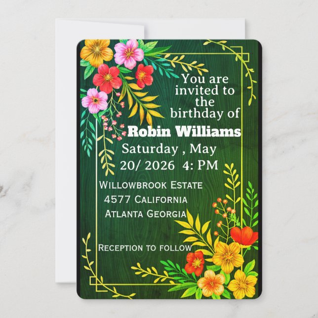 Customisable Birthday Invitation for adults  (Front)