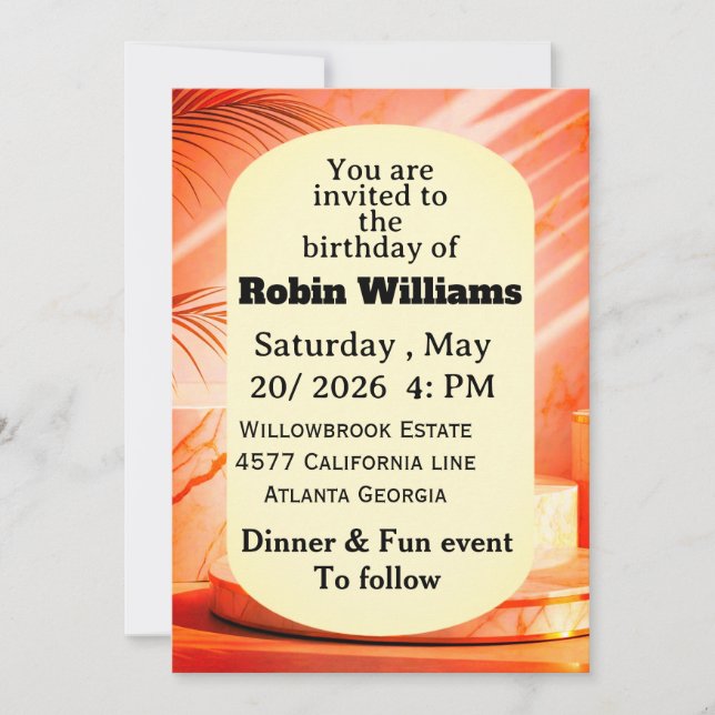 Customisable Birthday Invitation for adults  (Front)
