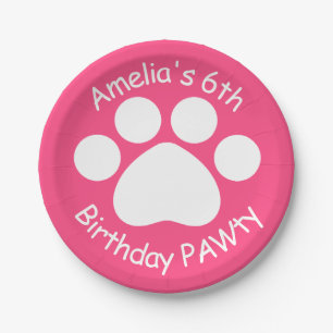 Customisable Birthday PAWty - Pink Paper Plate