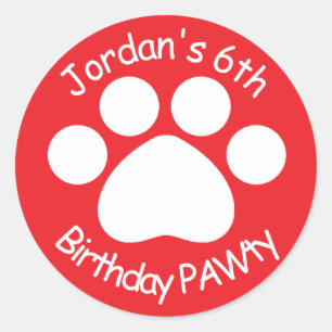 Customisable Birthday PAWty - Red Classic Round Sticker