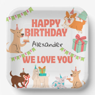 Customisable Birthday Plates Adorable Dogs Plates