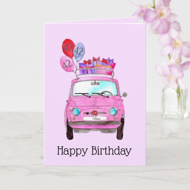 Customisable Birthday Retro 500 watercolor Card (Orchid)