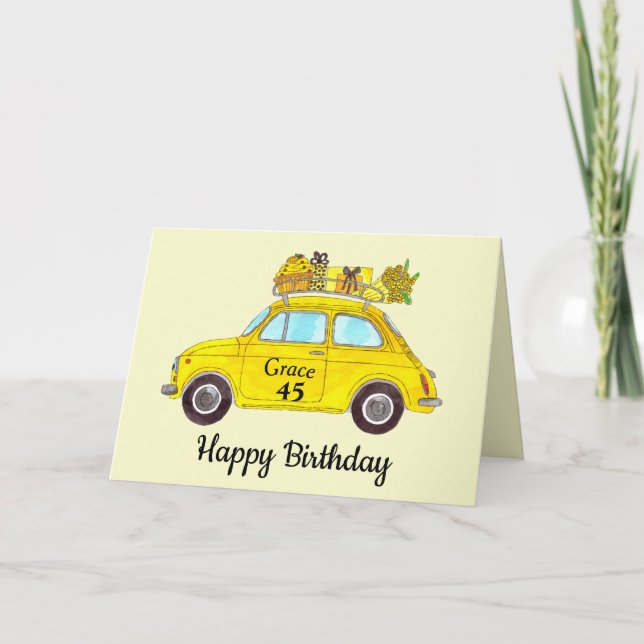 Customisable Birthday Retro Fiat 500 Card (Front)