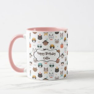 Customisable Birthday Text on Mug with Cute Cats