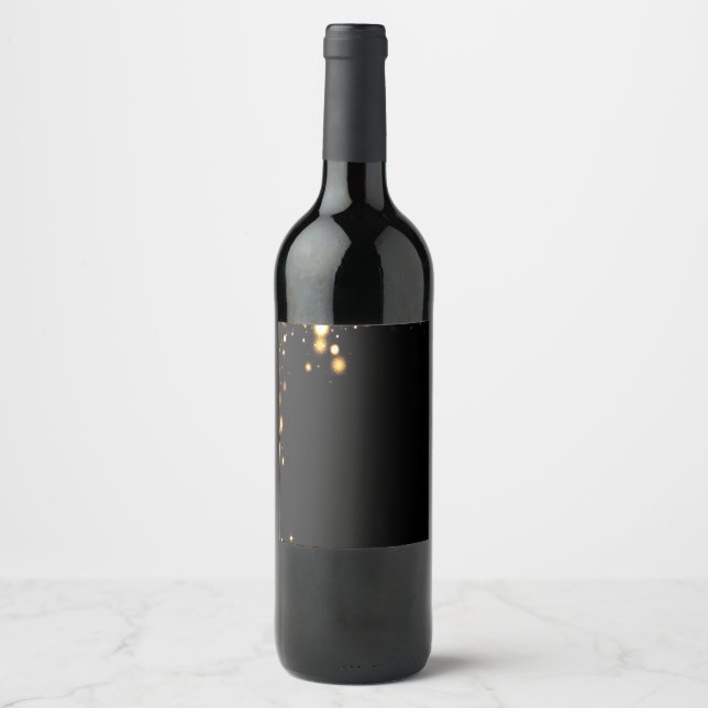 Customisable Black and Gold Bokeh drink labels (Front)