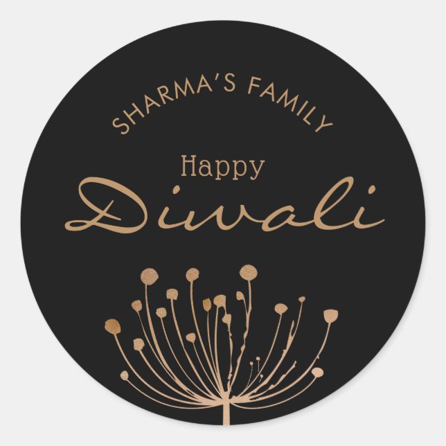 Customisable black and gold Diwali  Classic Round Sticker (Front)