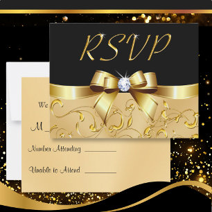 Customisable Black and Gold RSVP Cards Your Text