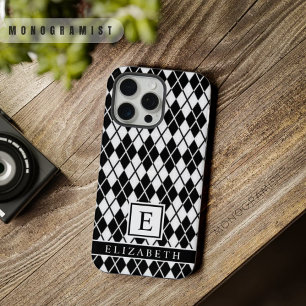 Customisable Black And White Argyle Pattern iPhone 15 Pro Max Case