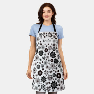 Customisable Black and White Boho Mandala Flowers Apron