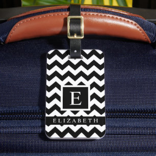 Customisable Black and White Chevron Pattern Luggage Tag