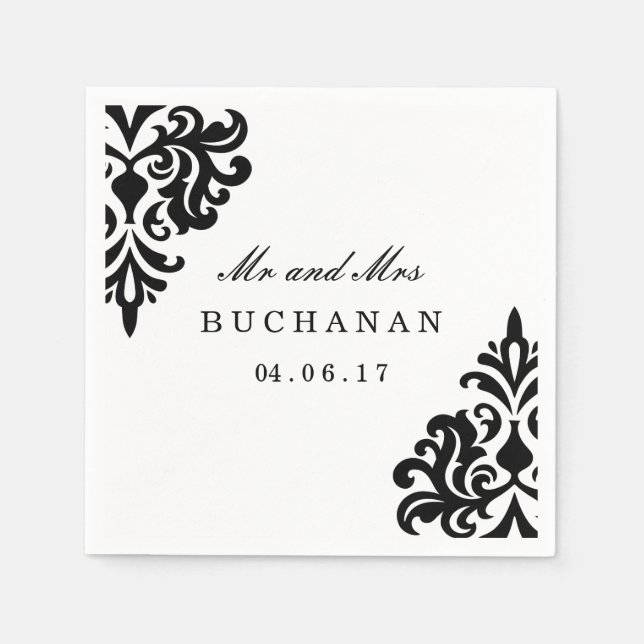 Customisable Black and White Damask Napkin (Front)