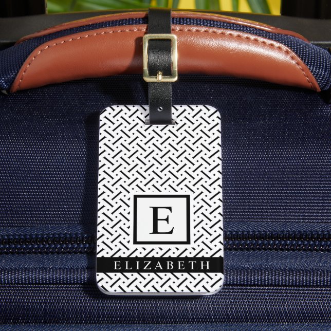 Customisable Black And White Geometric Pattern Luggage Tag (Front Insitu 2)