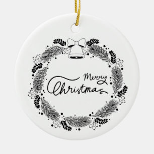 Customisable Black and White Holiday Entertaining Ceramic Tree Decoration