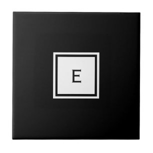 Customisable Black and White Monogram Ceramic Tile
