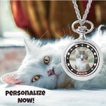 Customisable Black and White Pet Photo and Name<br><div class="desc">Elevate the bond you share with your beloved pet with our Customisable Black and White Pet Photo and Name Watch. Celebrate the unique connection you have with your furry companion by customising this elegant timepiece. Imprinted with a charming paw print design and adorned with a sweet expression and with your...</div>