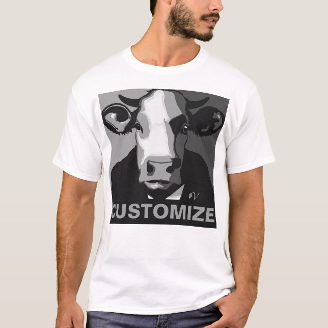 Customisable! Black and White Pop Art Cow Tshirt (Front)