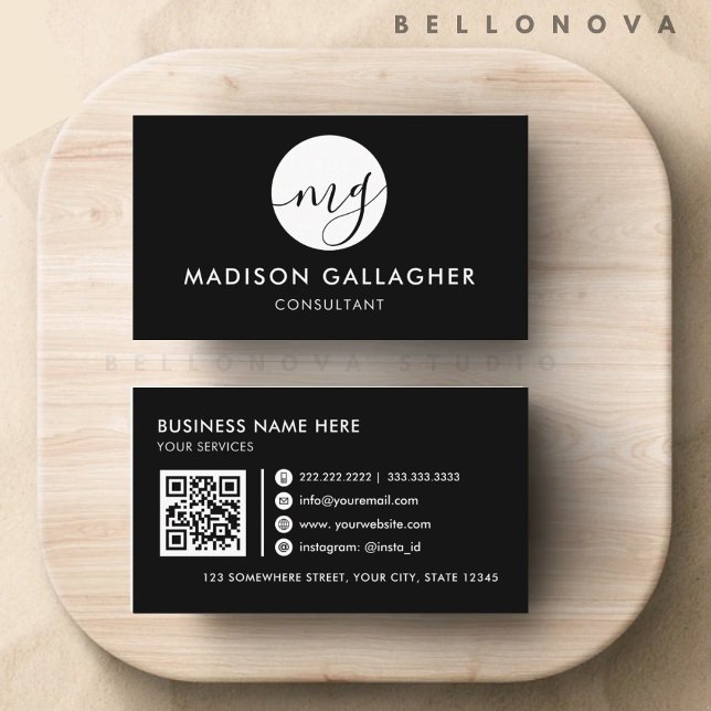 Customisable Black and White Professional Monogram Business Card (Customizable Black and White Professional Monogram Business Card)