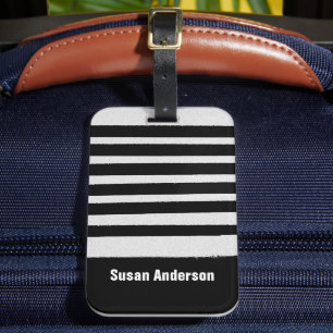 Customisable Black and White Striped  Luggage Tag