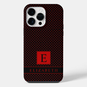 Customisable Black Background Red Polka Dot iPhone 14 Pro Max Case