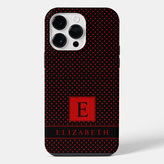 Customisable Black Background Red Polka Dot iPhone Case (Back)