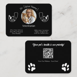 Customisable Black Business Card for Veterinarian