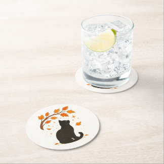 Customisable Black Cat Fall Set of Paper Coasters