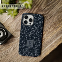Customisable Black Floral Dark Grey White Flowers