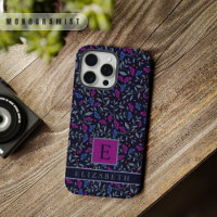 Customisable Black Floral Dark Purple Blue Flowers