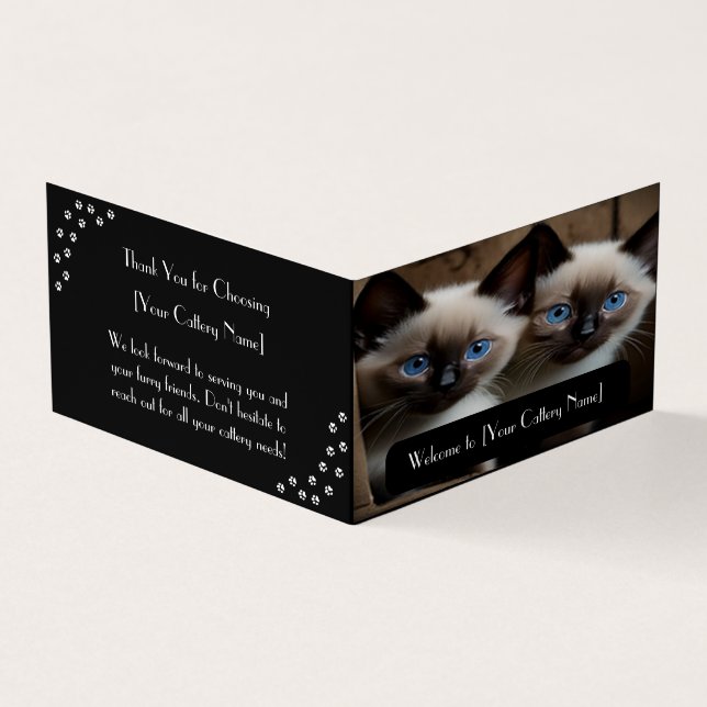 Customisable Black Fold Business Card For Cattery (Outside)