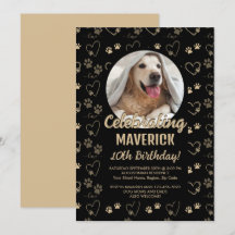 Customisable Black Gold Dog Birthday Party