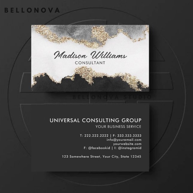 Customisable Black Gold White Grey  Professional Business Card (Customizable Black Gold White Grey Professional Business Card)