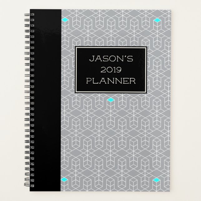 Customisable Black & Grey Geometric Focus Planner (Front)