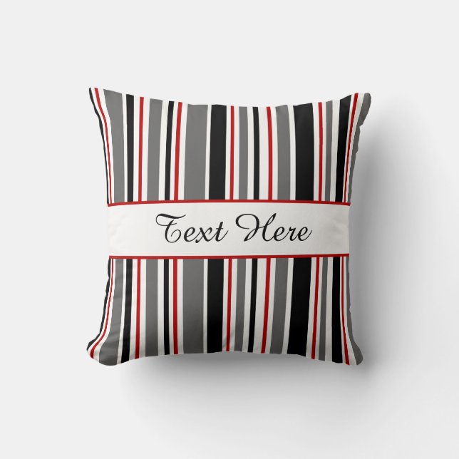 Customisable Black, Grey, Red, White, Stripes Cushion (Front)